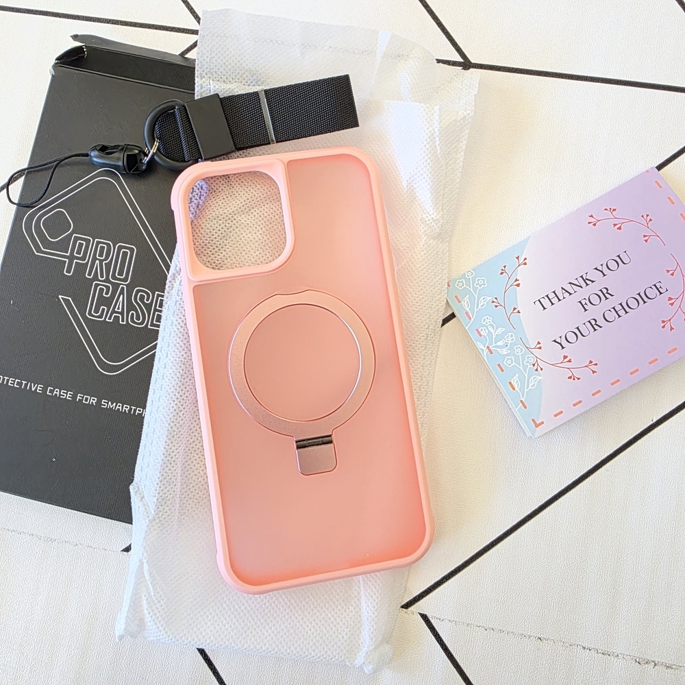 Pink protective phone case for iPhone 13 Pro Max.